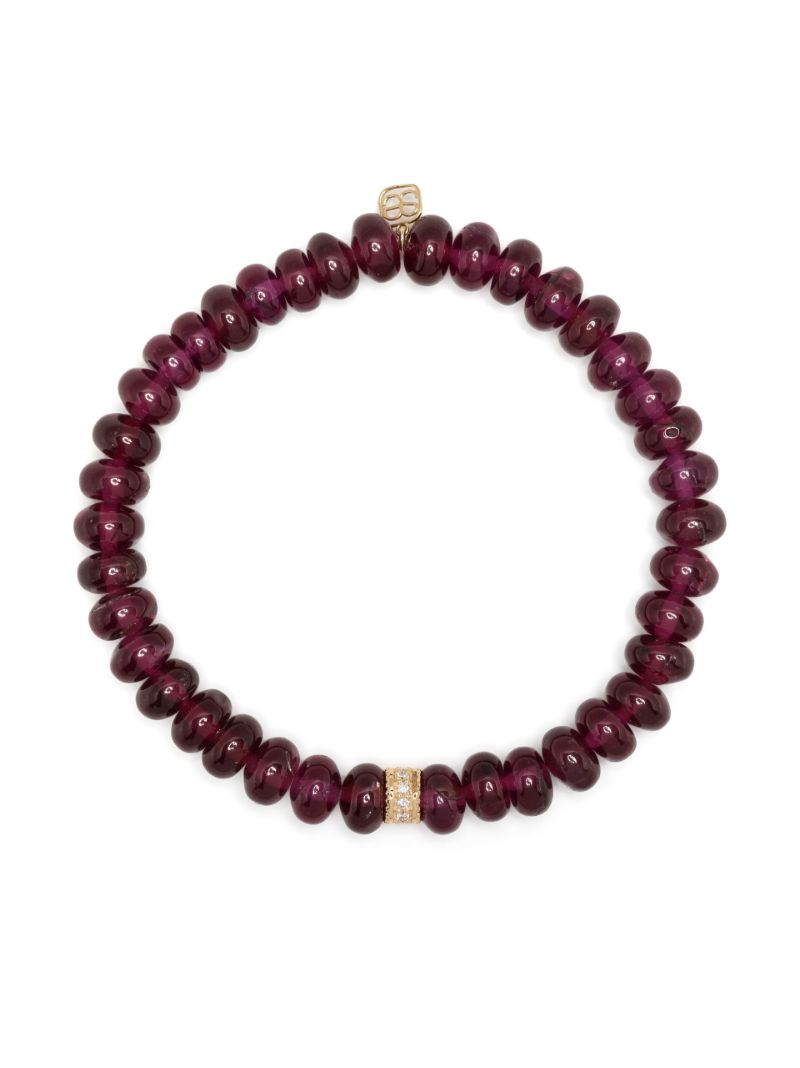 14k Yellow Gold Rhodolite Diamond Beaded Bracelet