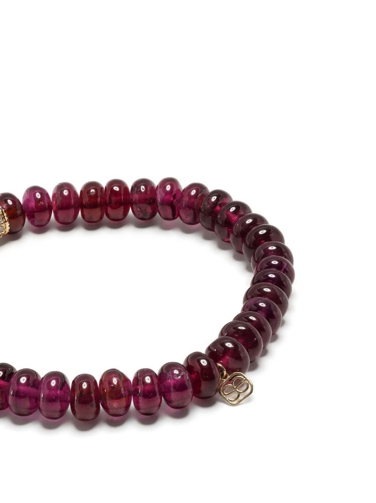 14k Yellow Gold Rhodolite Diamond Beaded Bracelet