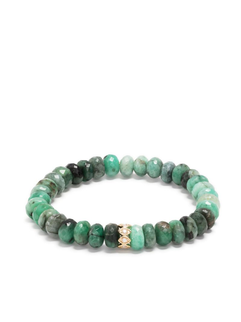 14k Yellow Gold Evil Eye Diamond Emerald Beaded Bracelet