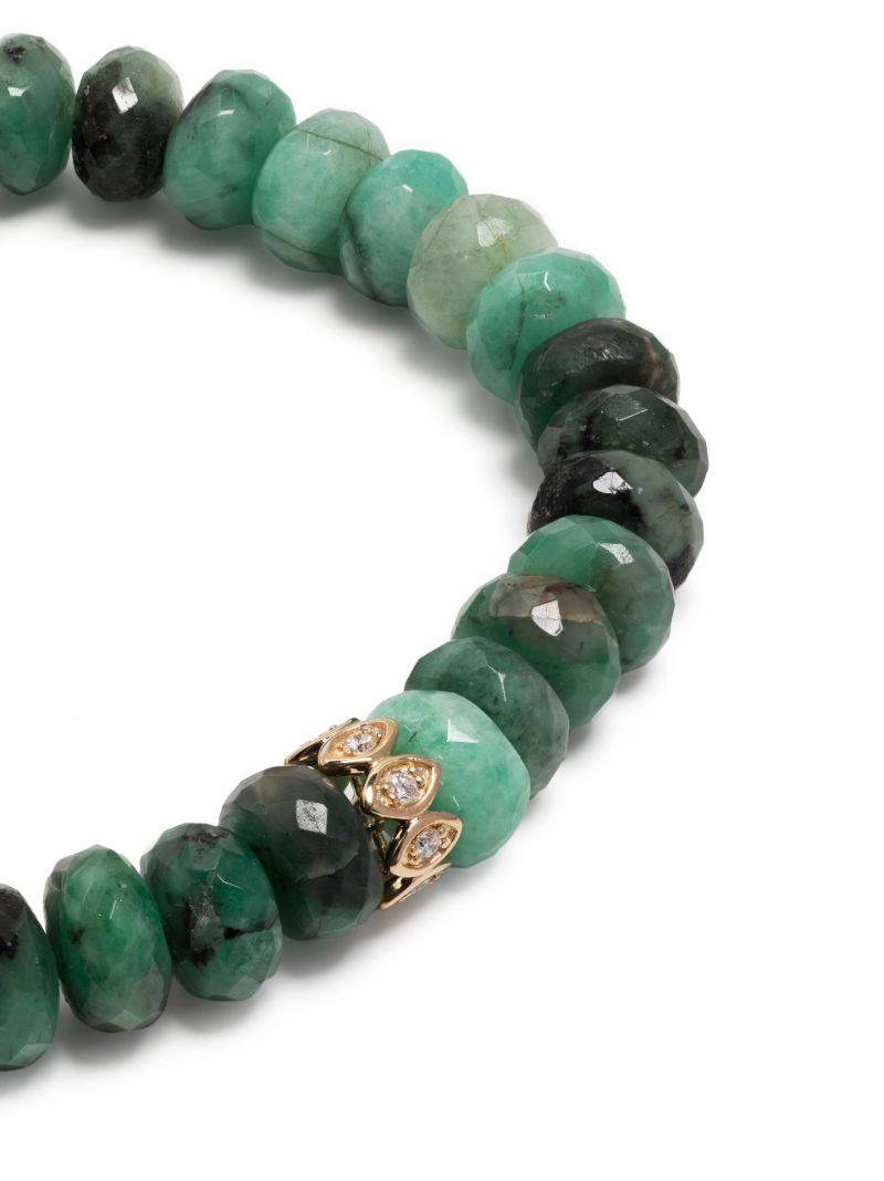 14k Yellow Gold Evil Eye Diamond Emerald Beaded Bracelet