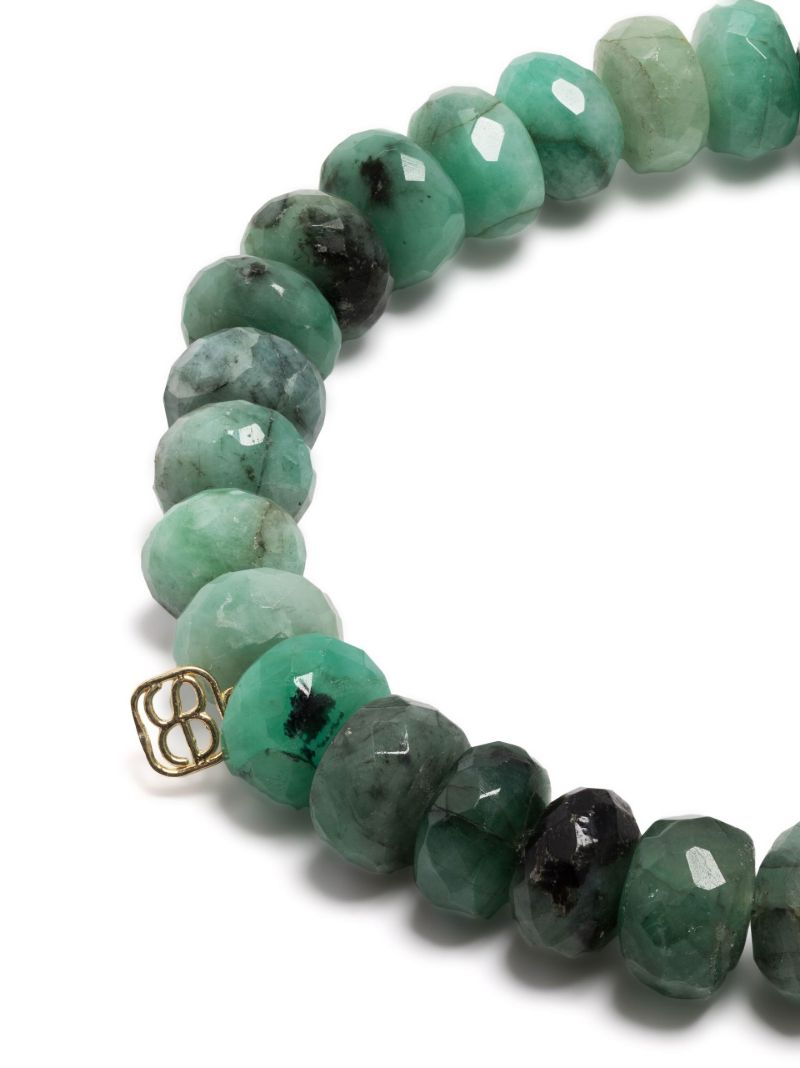 14k Yellow Gold Evil Eye Diamond Emerald Beaded Bracelet