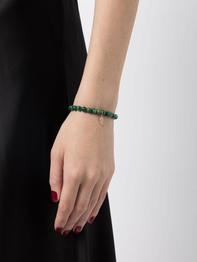 14k Yellow Gold Verdite Feather Beaded Bracelet