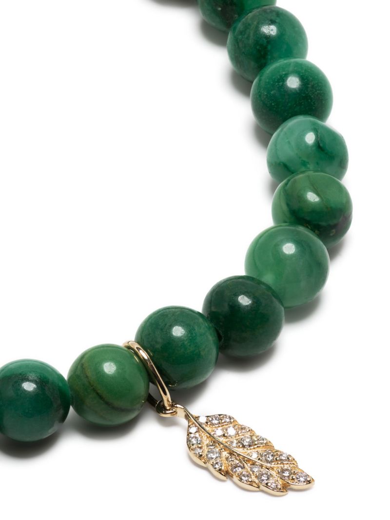 14k Yellow Gold Verdite Feather Beaded Bracelet