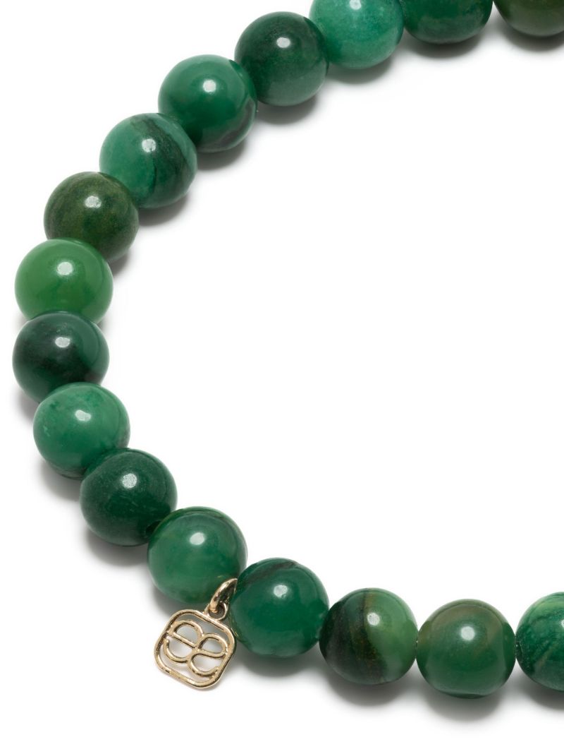 14k Yellow Gold Verdite Feather Beaded Bracelet
