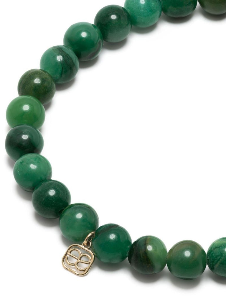14k Yellow Gold Verdite Feather Beaded Bracelet