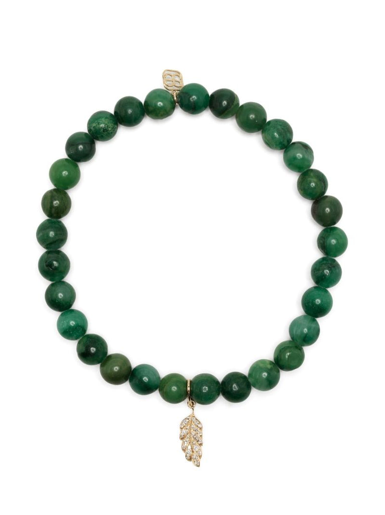 14k Yellow Gold Verdite Feather Beaded Bracelet