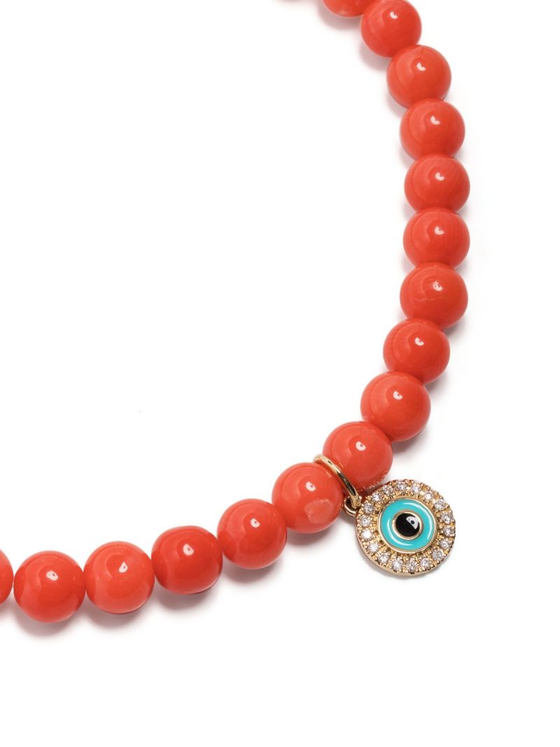 14k Yellow Gold Evil Eye Coral Beaded Bracelet