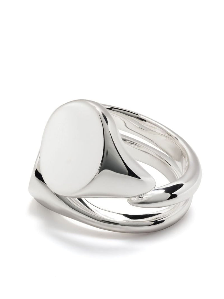 Silver-tone Logo-engraved Signet Ring