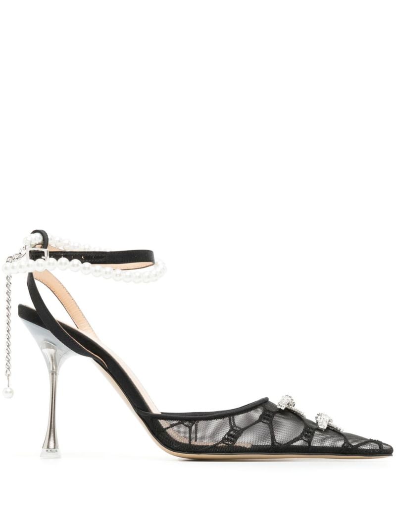 Black Matilda 100 Crystal Bow  Lace Pumps