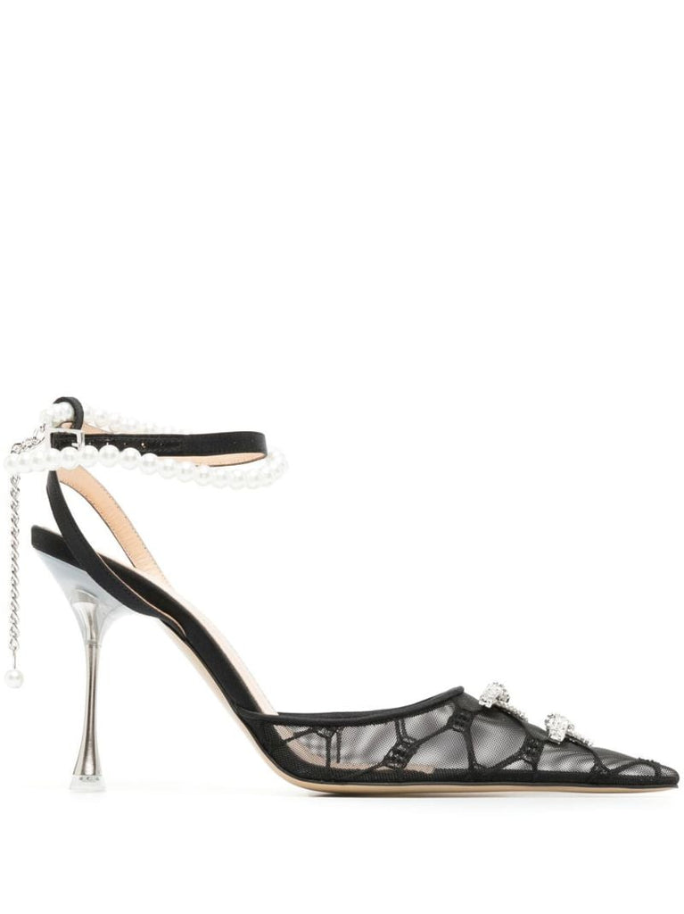 Black Matilda 100 Crystal Bow  Lace Pumps