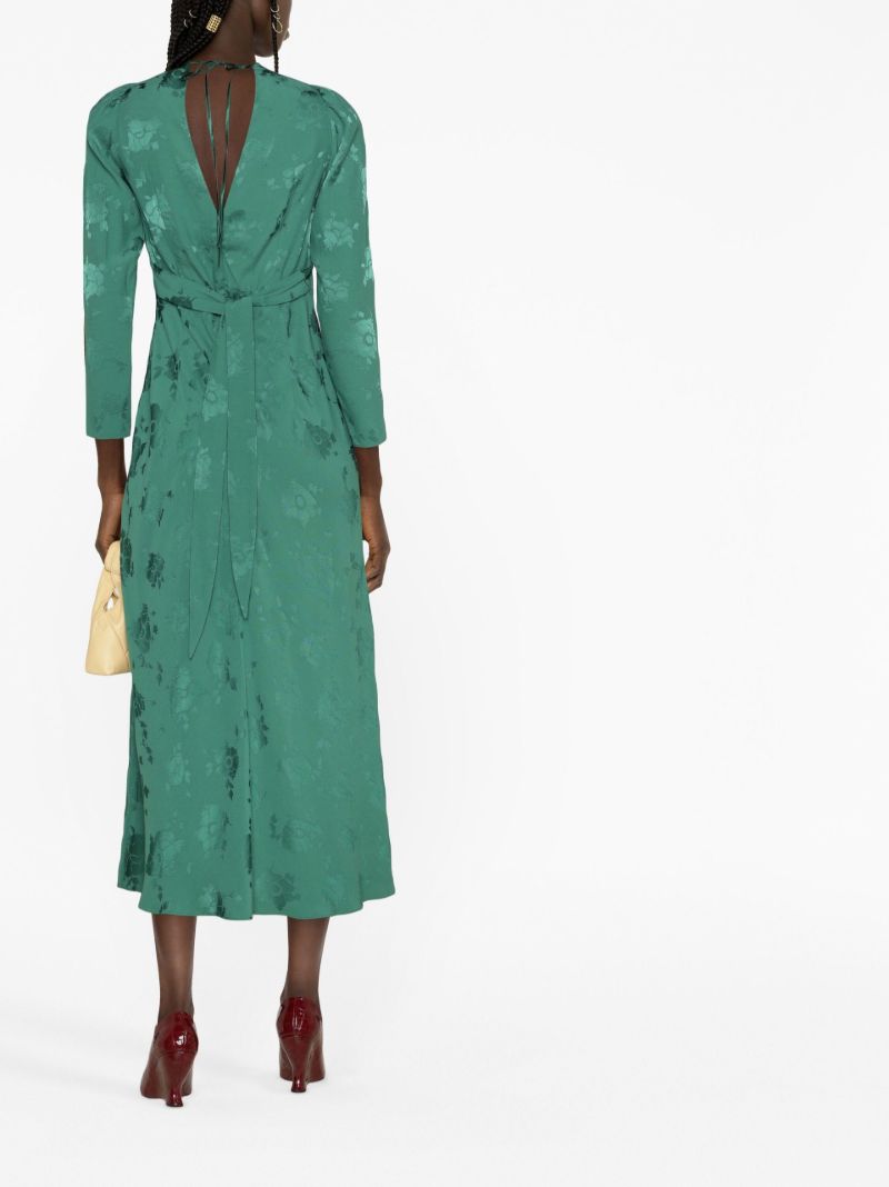 Green Ginger Floral Jacquard Midi Dress