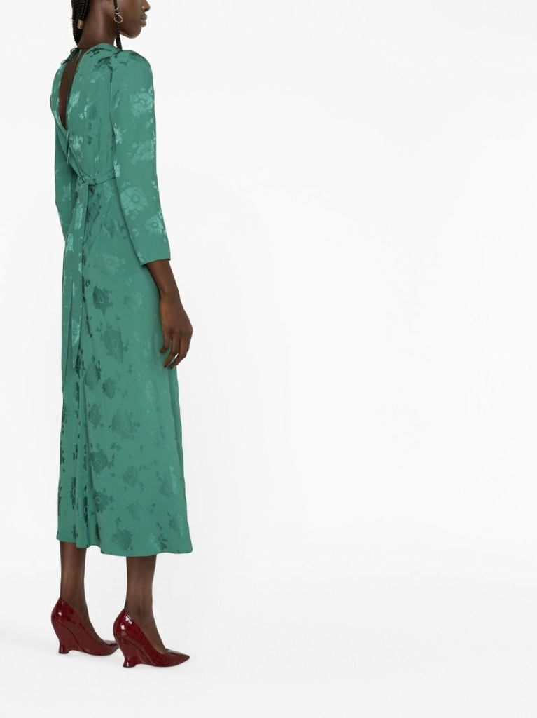 Green Ginger Floral Jacquard Midi Dress