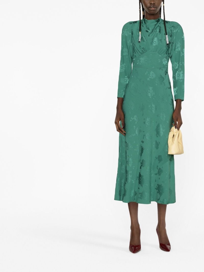 Green Ginger Floral Jacquard Midi Dress