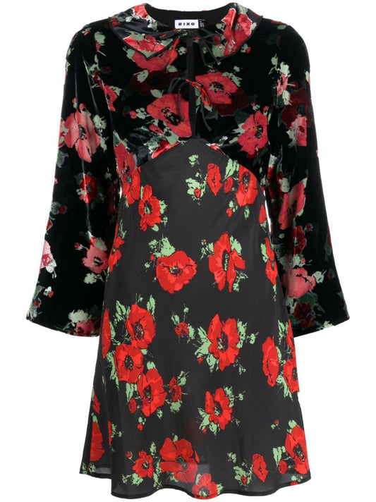 Black Malibu Poppy Print Mini Dress