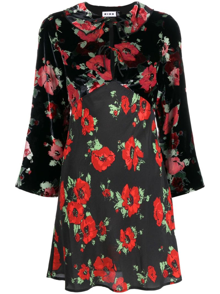 Black Malibu Poppy Print Mini Dress
