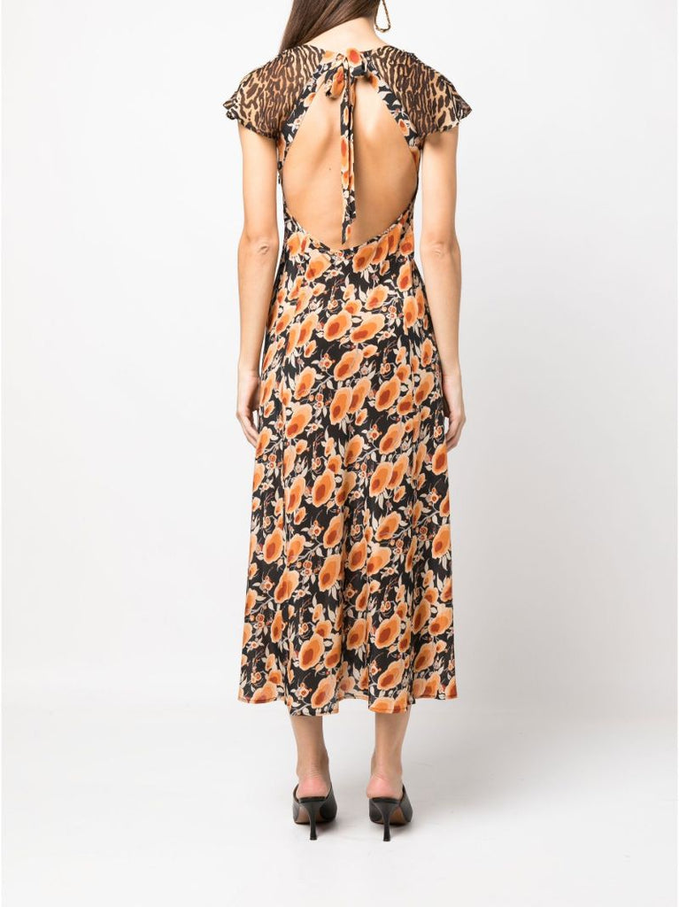 Black Angelina Contrast Print Silk Midi Dress