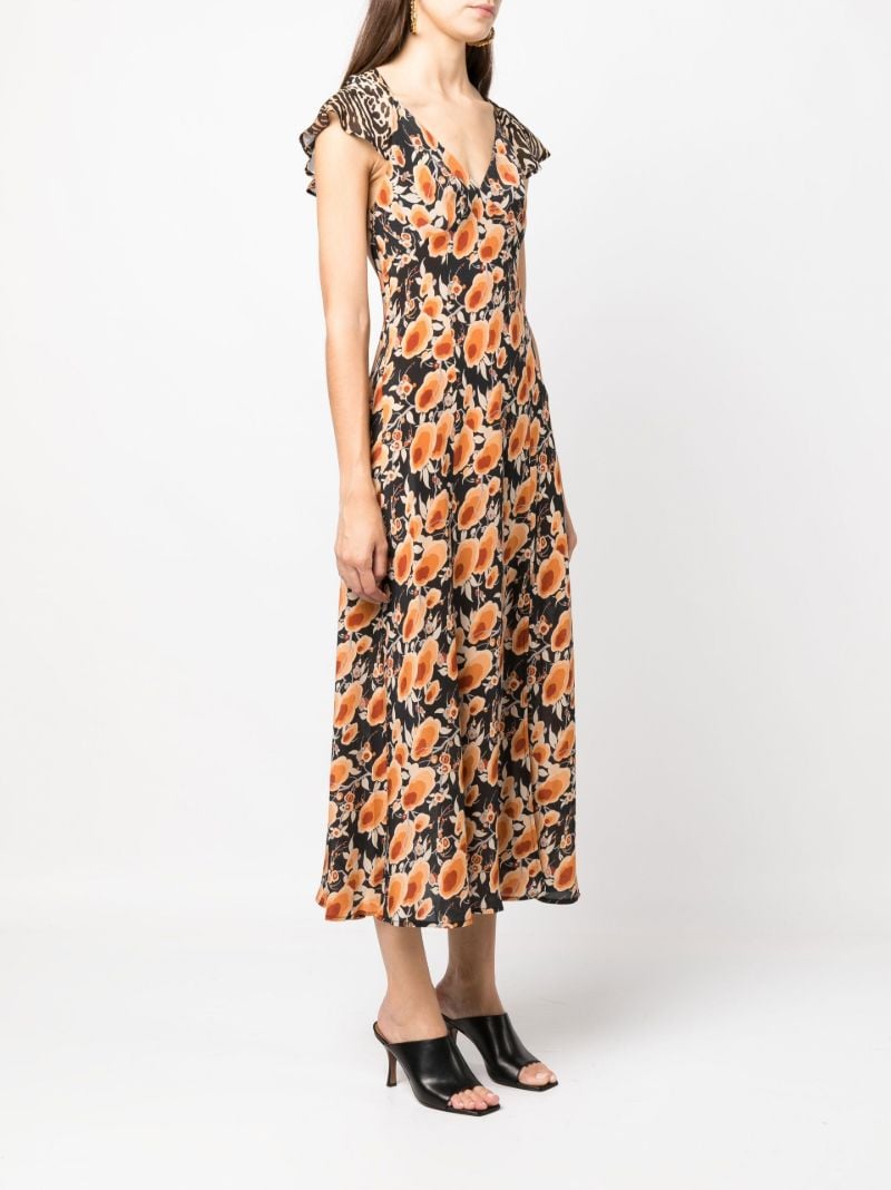 Black Angelina Contrast Print Silk Midi Dress