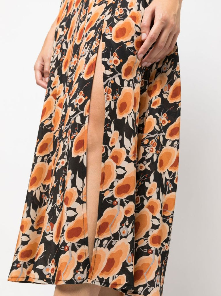Black Angelina Contrast Print Silk Midi Dress