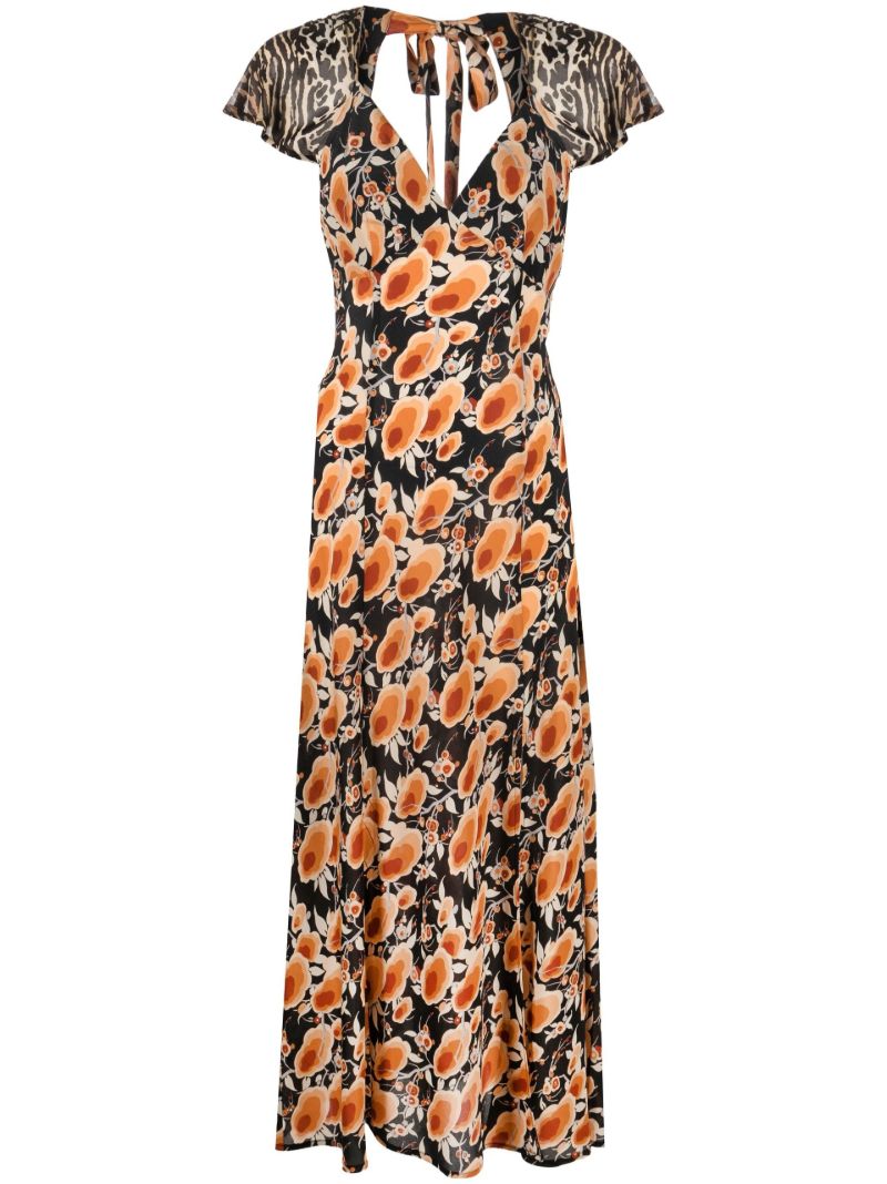 Black Angelina Contrast Print Silk Midi Dress