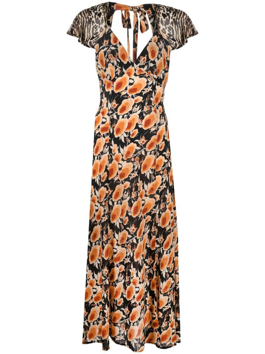 Black Angelina Contrast Print Silk Midi Dress