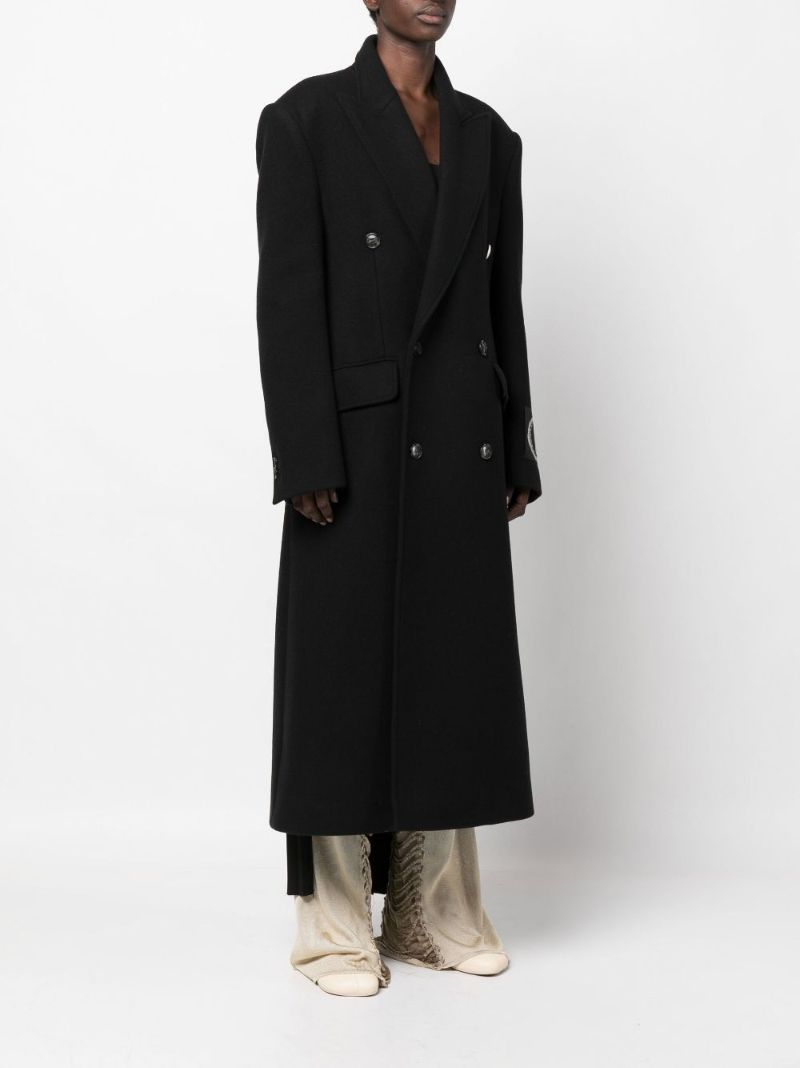 Black Logo Patch Double-breasted Coat