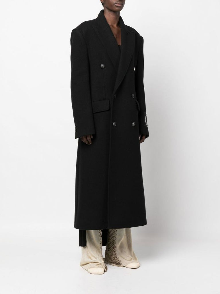 Black Logo Patch Double-breasted Coat