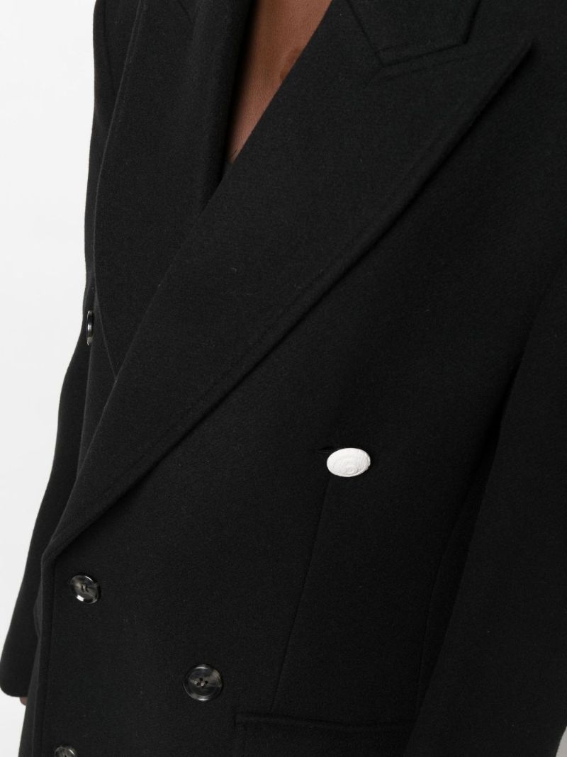 Black Logo Patch Double-breasted Coat