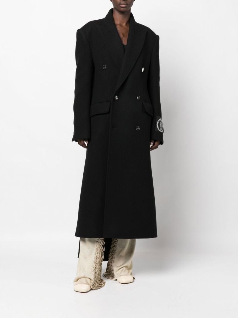 Black Logo Patch Double-breasted Coat