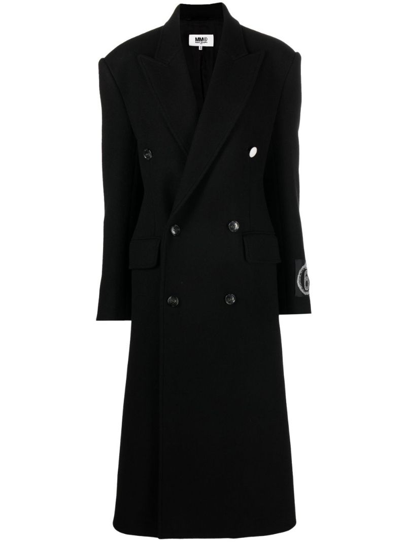 Black Logo Patch Double-breasted Coat