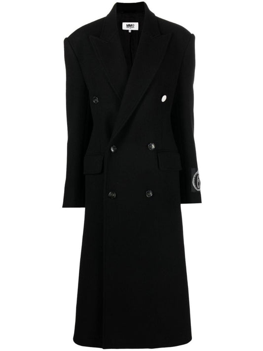 Black Logo Patch Double-breasted Coat