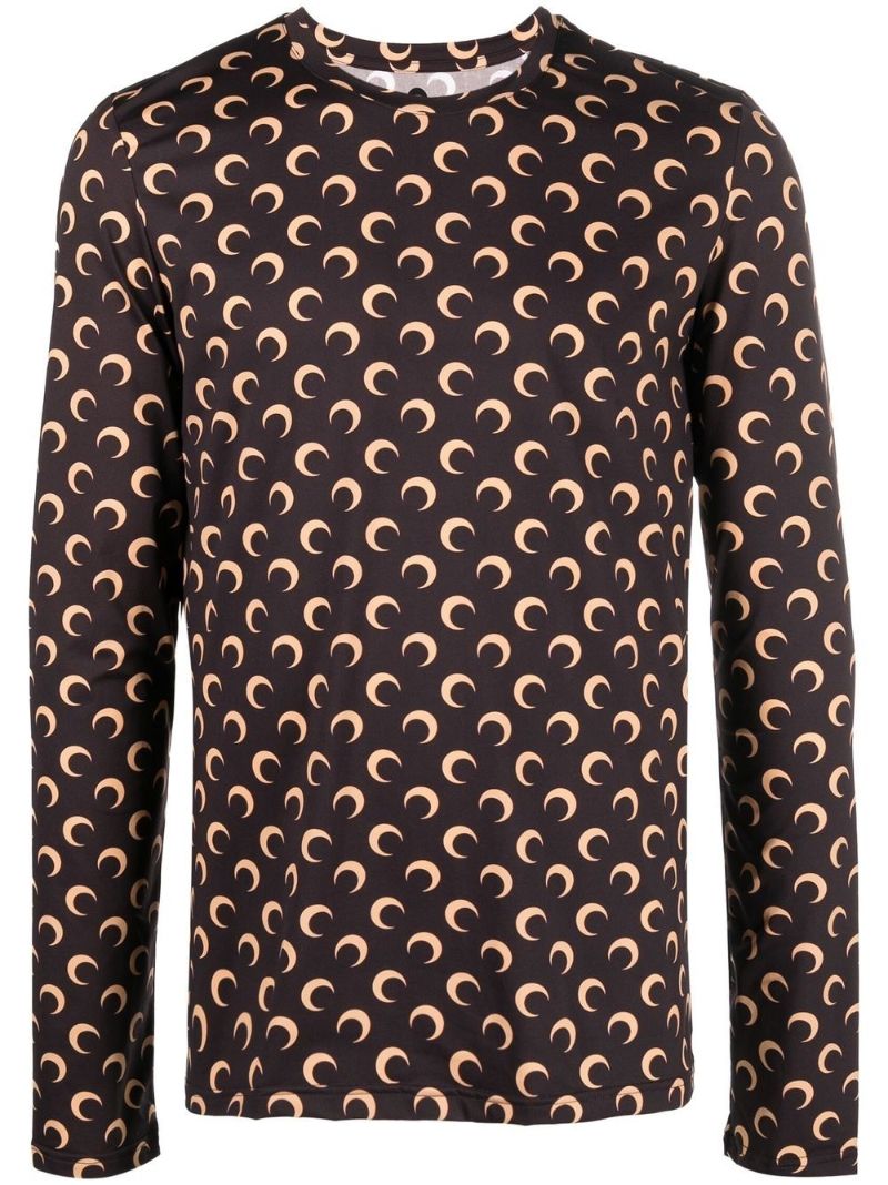 Brown Crescent Moon Print Top