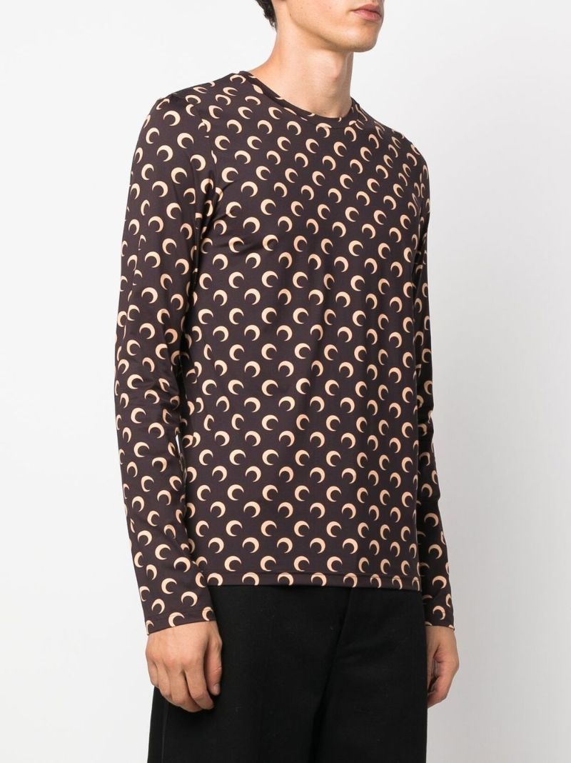Brown Crescent Moon Print Top