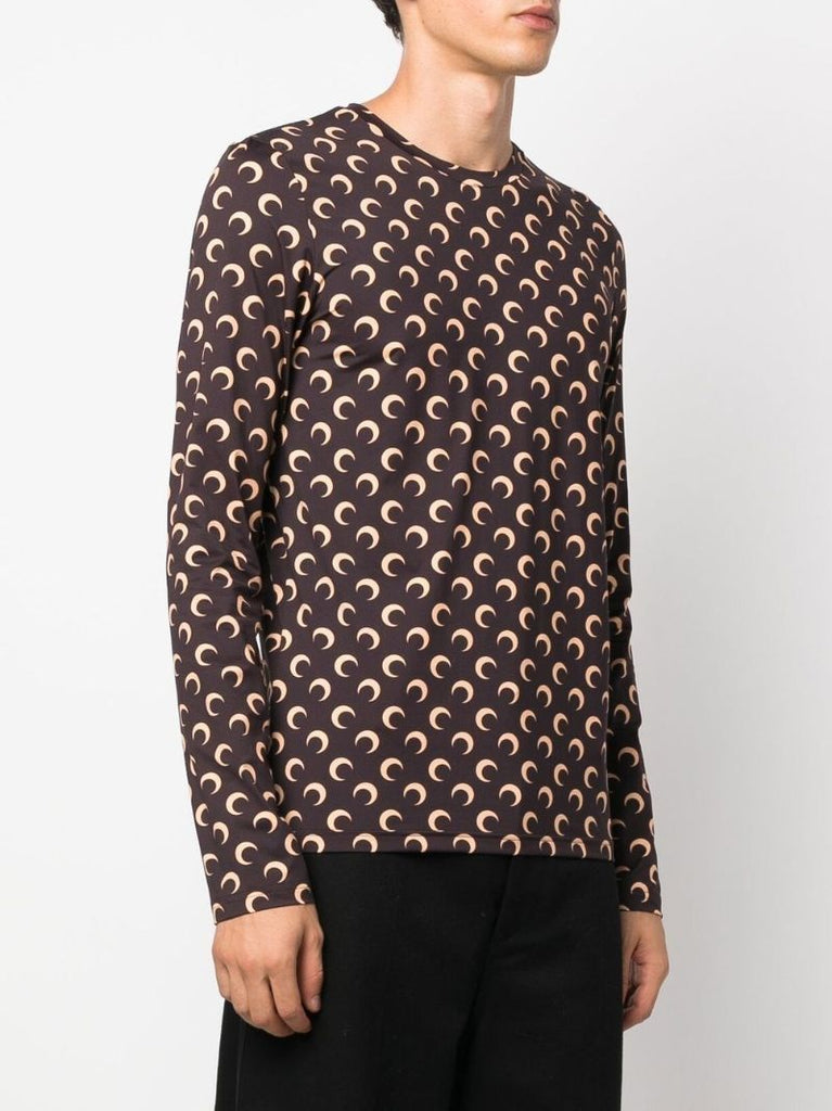 Brown Crescent Moon Print Top