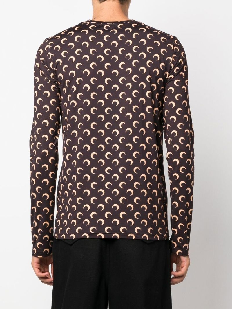 Brown Crescent Moon Print Top