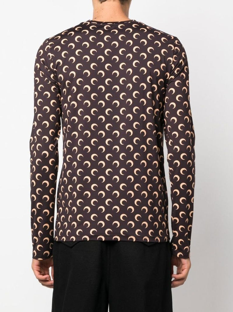 Brown Crescent Moon Print Top
