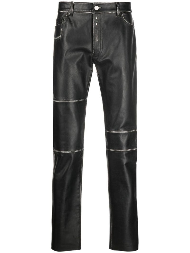 Black Panelled Leather Trousers