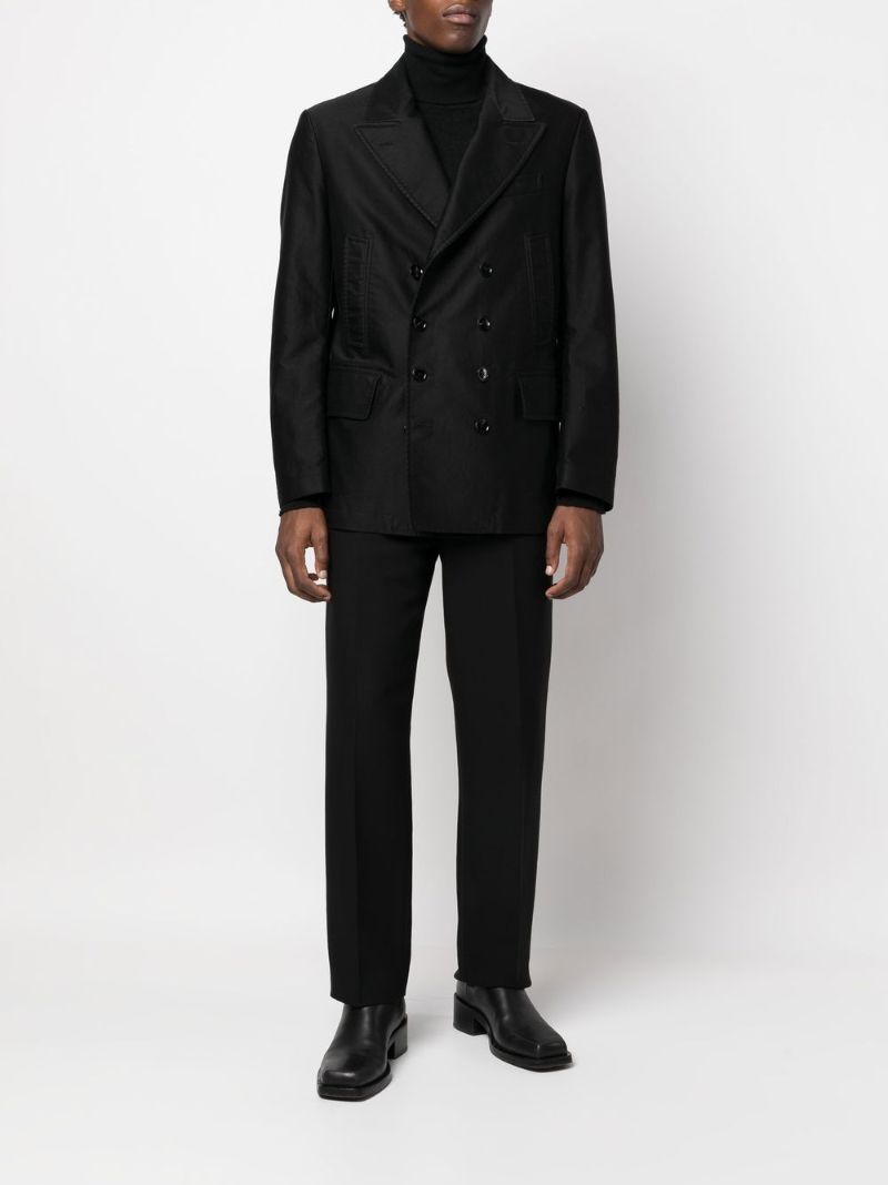 Black Double-breasted Cotton Blazer
