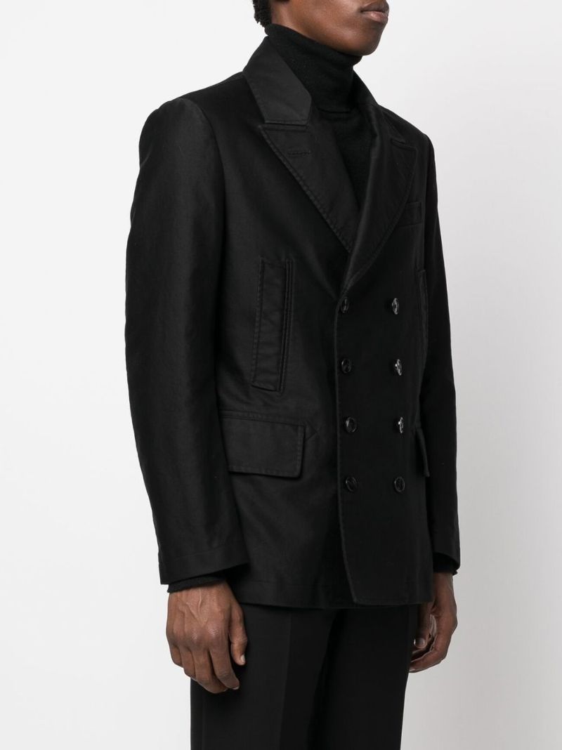 Black Double-breasted Cotton Blazer