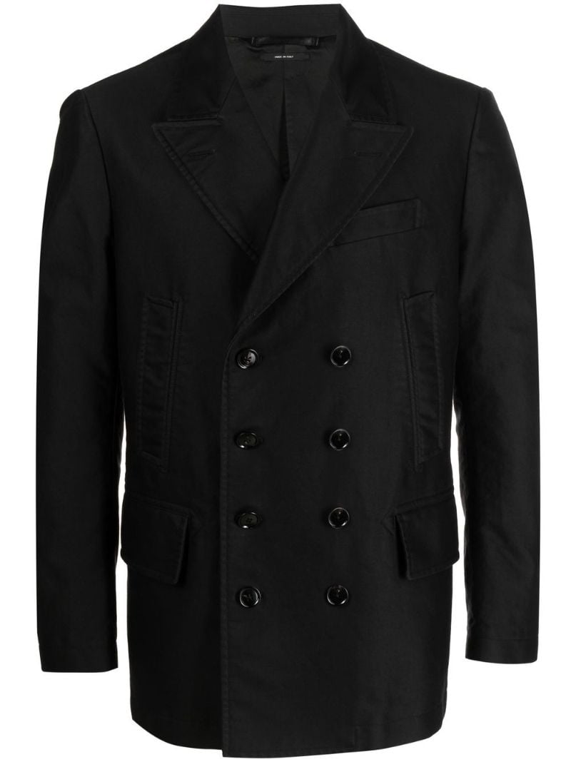 Black Double-breasted Cotton Blazer