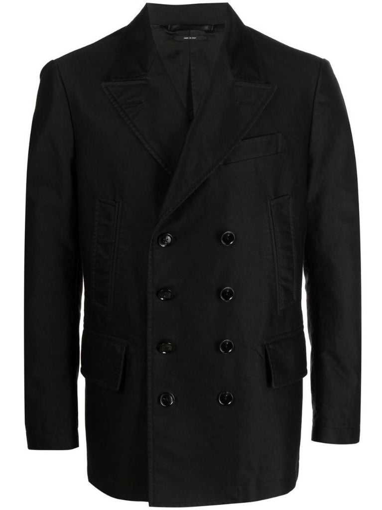 Black Double-breasted Cotton Blazer