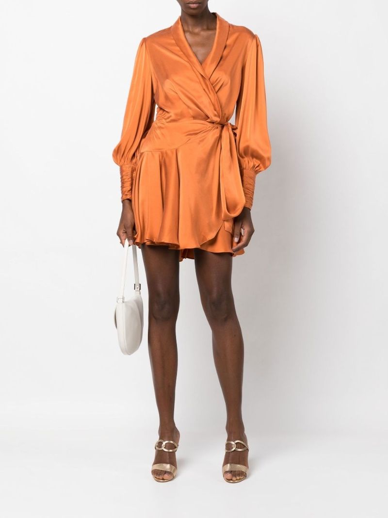 Orange Ruffled Mini Wrap Dress