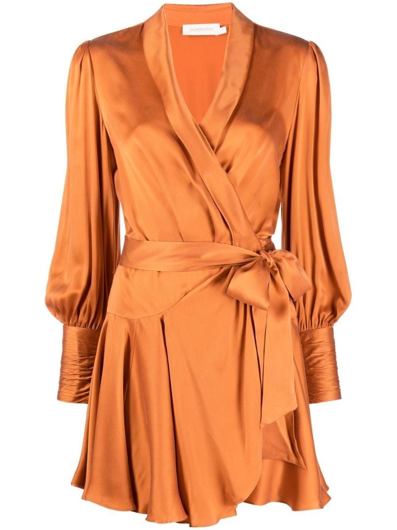Orange Ruffled Mini Wrap Dress