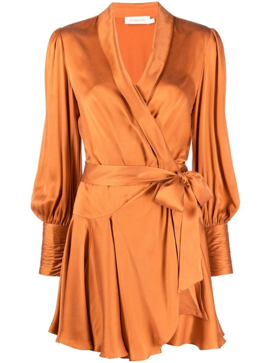 Orange Ruffled Mini Wrap Dress