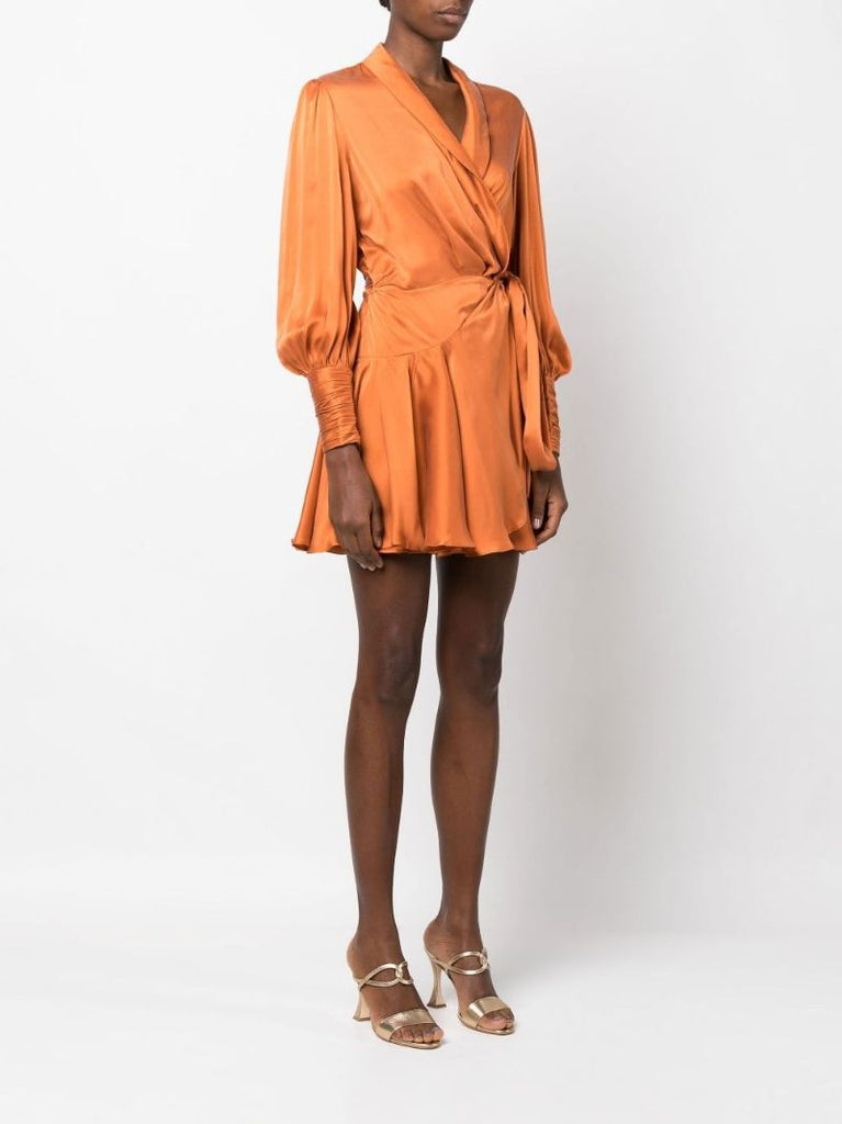 Orange Ruffled Mini Wrap Dress