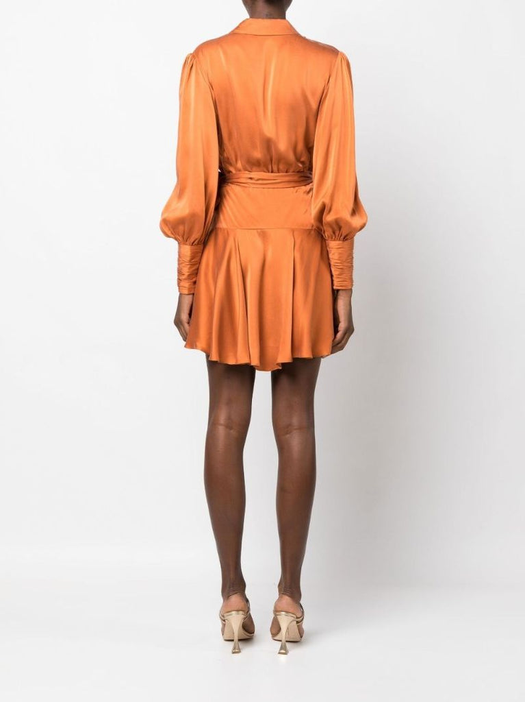 Orange Ruffled Mini Wrap Dress