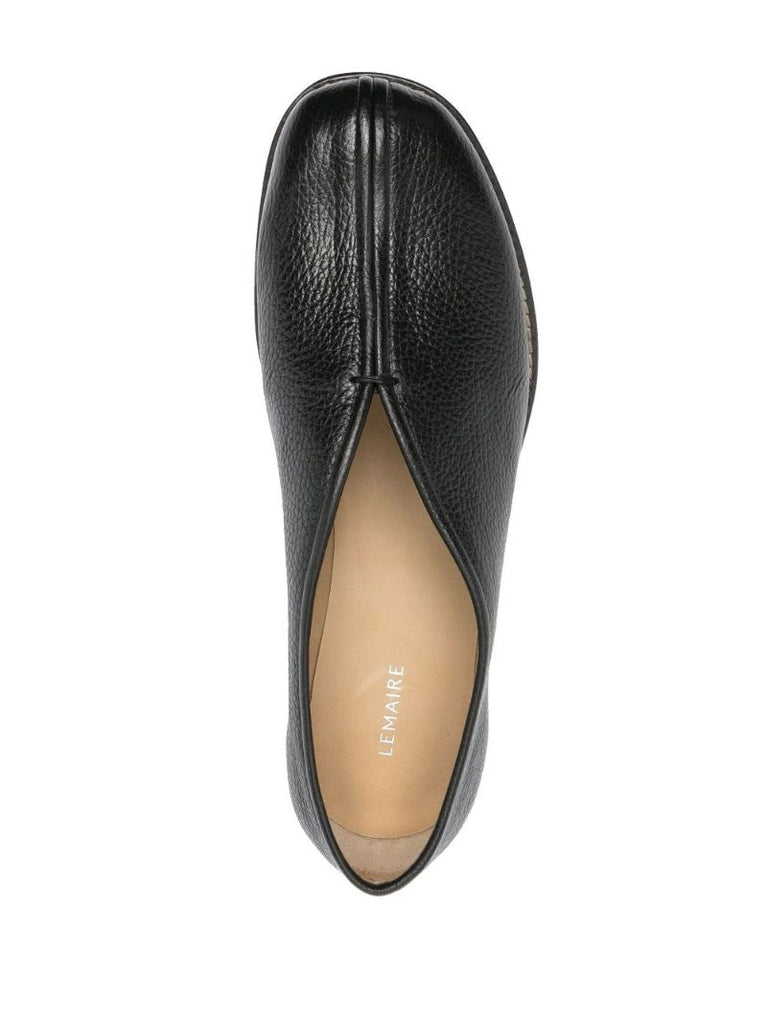 Black Piped Leather Loafers