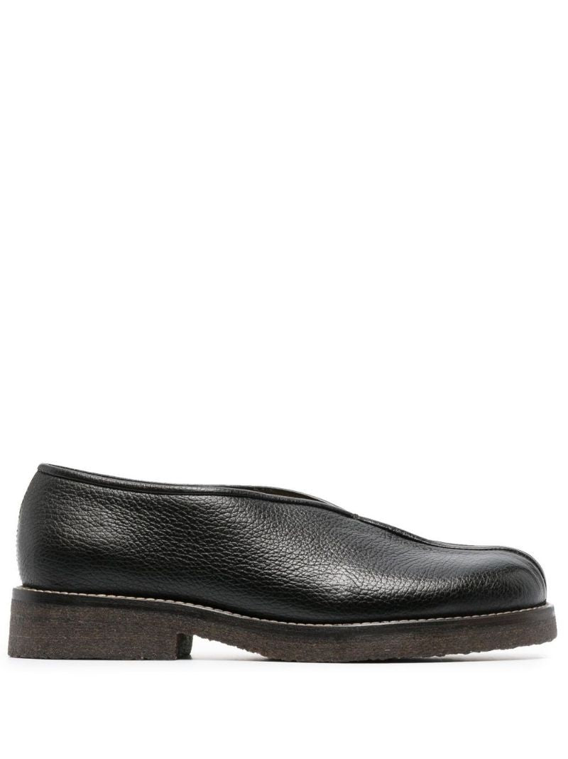 Black Piped Leather Loafers