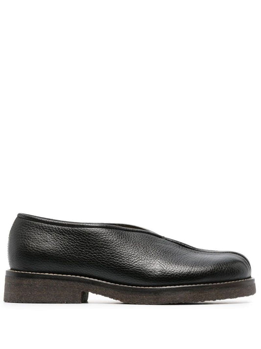 Black Piped Leather Loafers