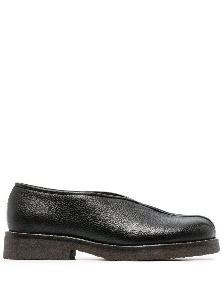 Black Piped Leather Loafers