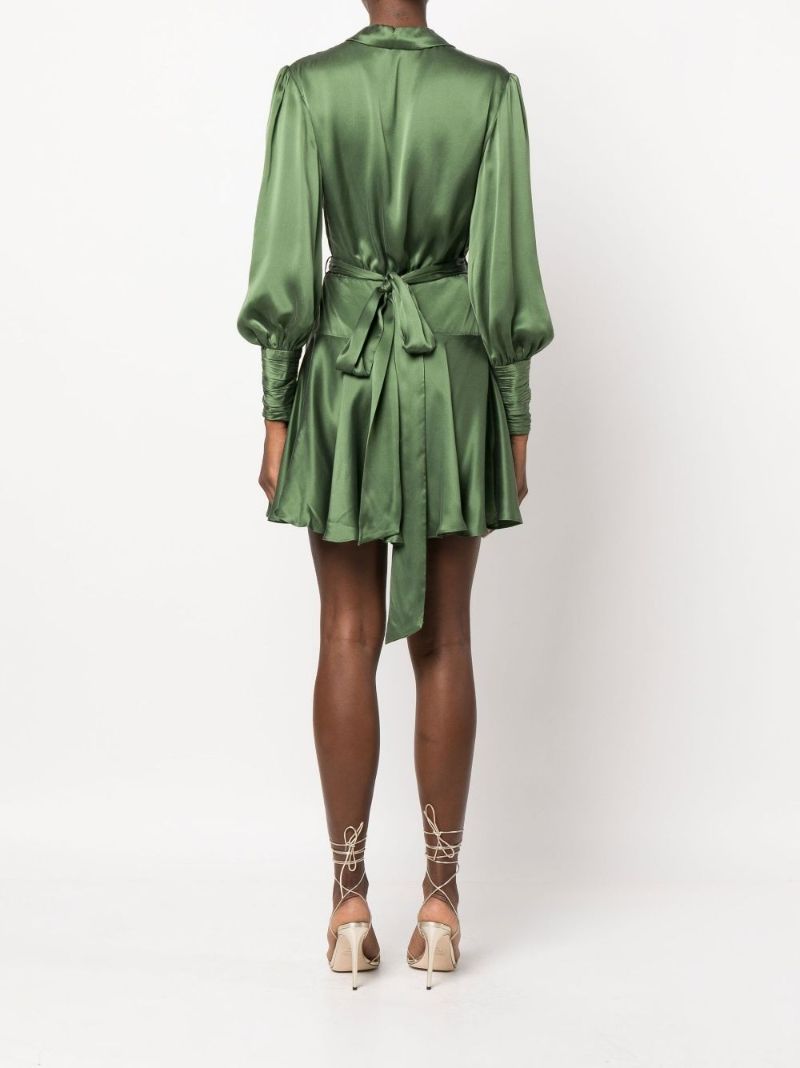 Green Silk Mini Wrap Dress
